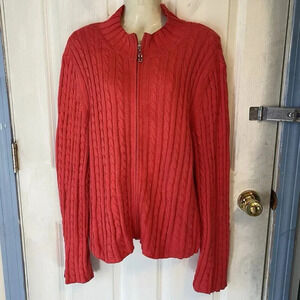 Splendor! Cardigan Sweater Lady XL/TG Cable/Fisherman Knit Full Zip Coral Pink